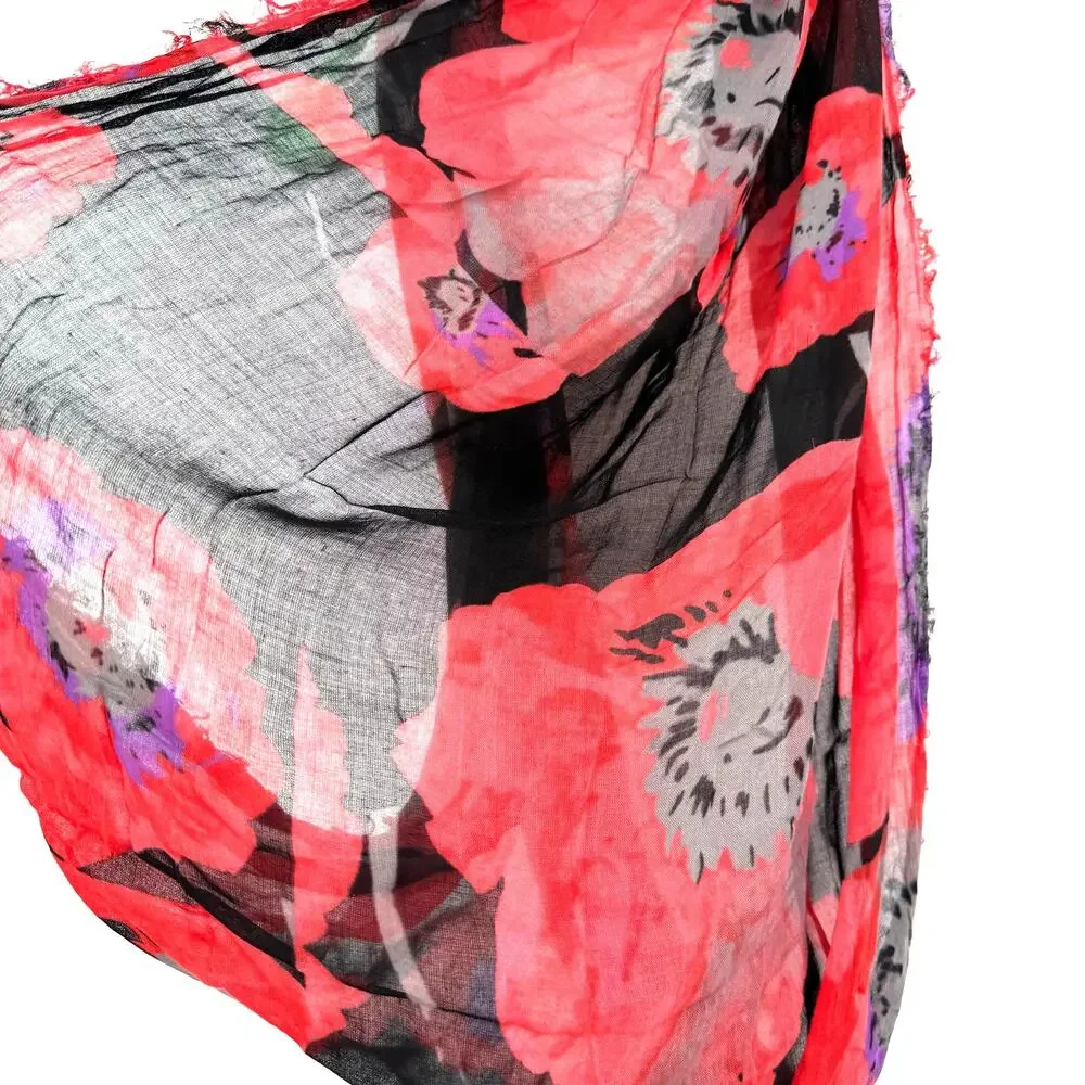 Topshop Infinity Scarf Black Red Purple Gray Floral Flower All Over Print